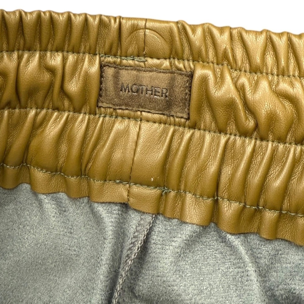 NEW Mother The Rambler Lounger Ankle Pants Size L Faux Leather Tan Olive Green - Picture 3 of 9